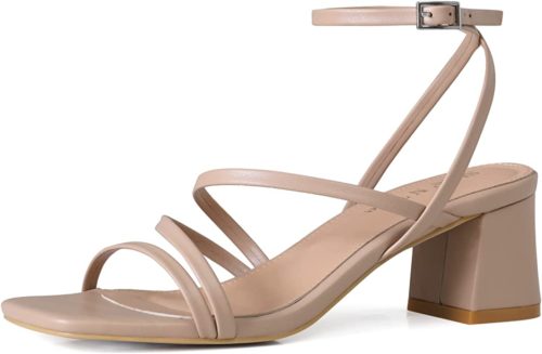 Nude strappy heels with a low block heel from Amazon