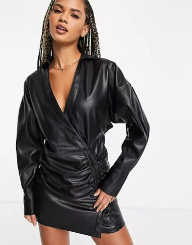 Asos Wrap Mini Dress in black leather