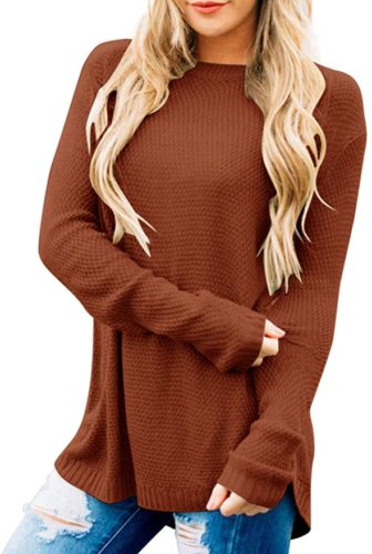 Amazon Long Sleeve Crew Neck Sweater in dark red