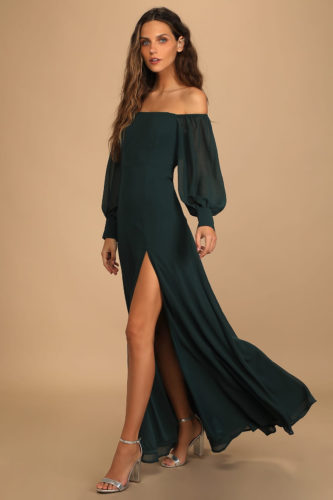 Lulus Green Off the Shoulder Maxi Dress