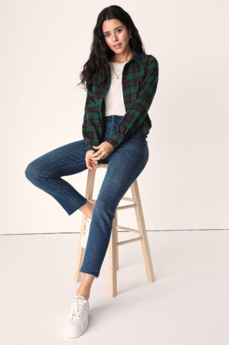 Lulus Plaid Shirt Jeans Outfit