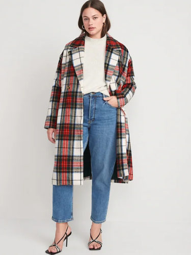 Old Navy Plaid Coat - holiday party outfits
