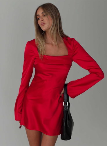 PP red satin mini dress