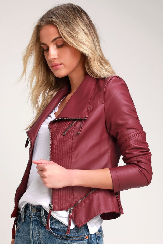 Red leather jacket from Lulus