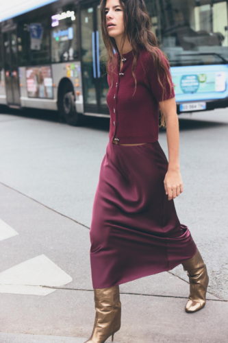 Zara burgundy cardigan and skirt