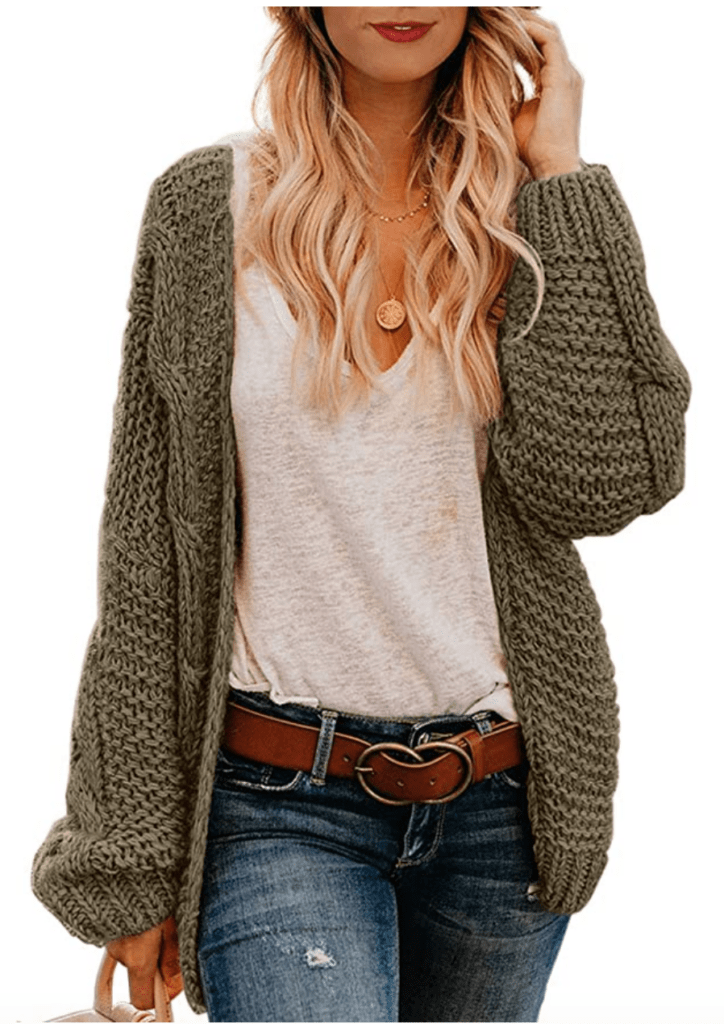 boho outfit ideas - Boho style staples: Olive green chunky knit cardigan sweater