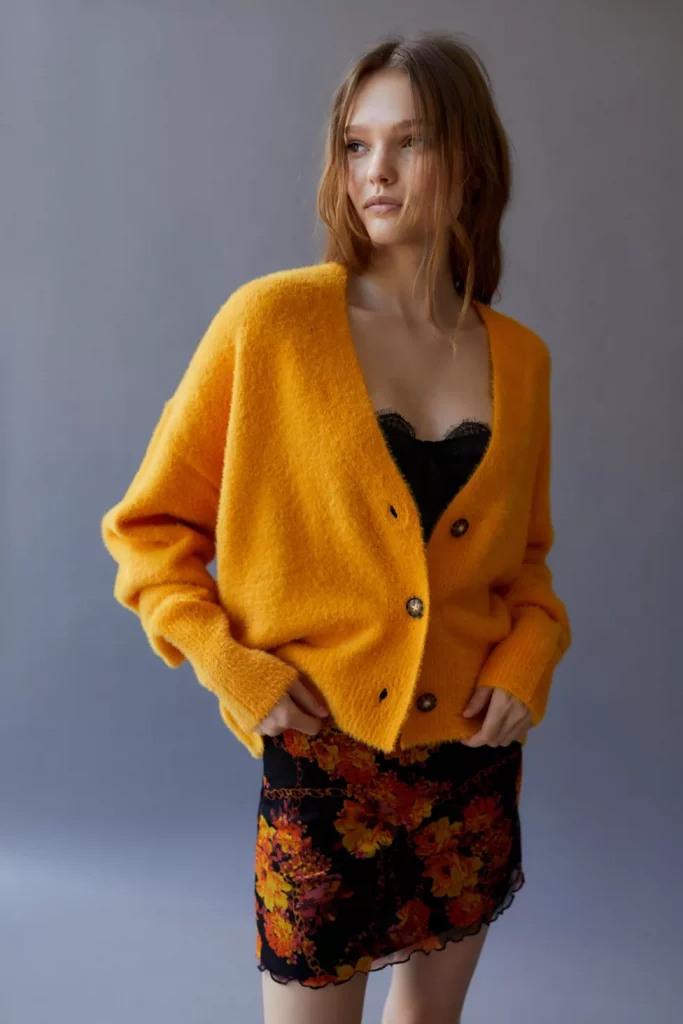 Oversized orange button-front cardigan